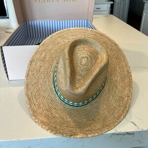 NEW in box Sunshine Tienda Paulina Green gigham Palm straw Hat  NIB